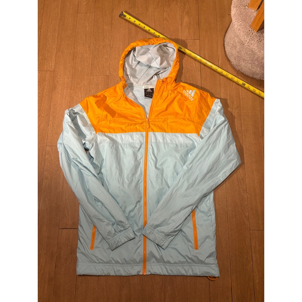 Adidas ClimaProof Windbreaker Jacket Mens Small Blue Orange Colorblock Full Zip